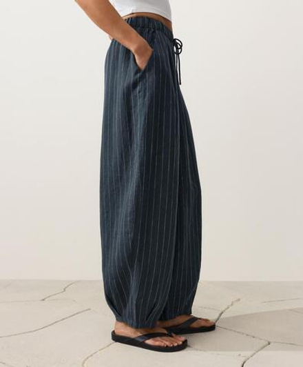 Oysho Брюки-баллоны из 100% льна, темно-синий