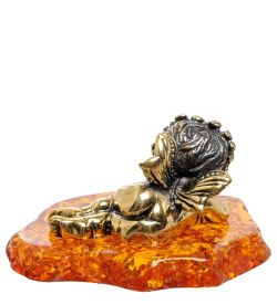 Народные промыслы AM-1827 Фигурка «Ангелочек мечтатель» (латунь, янтарь)