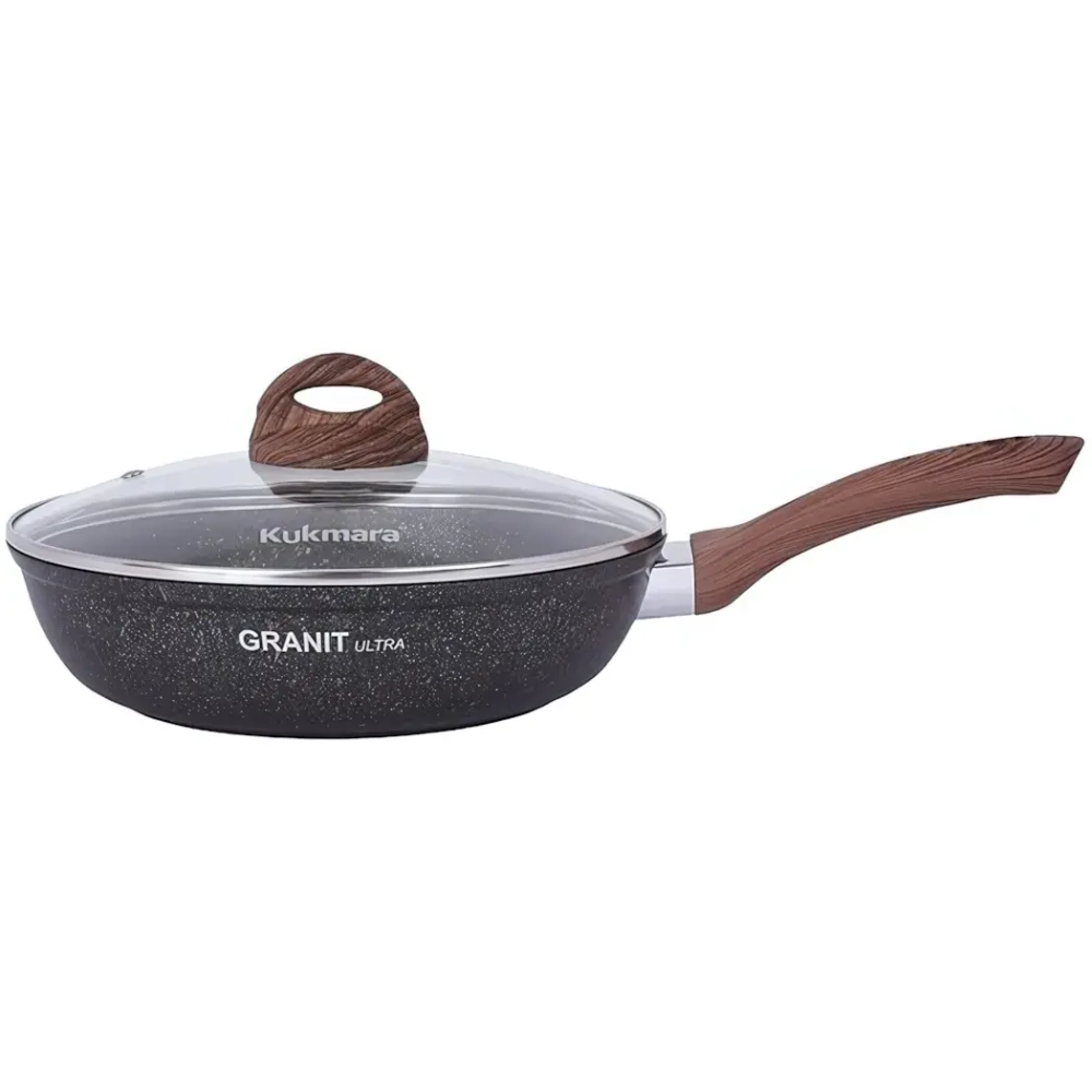 Сковорода 26*6,5см с ручкой и стекл. крышкой «Granit ultra» (blue) сгг261а