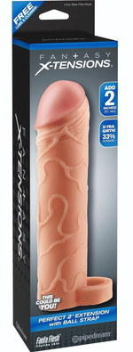 Телесная насадка с кольцом Perfect 2 Extension with Ball Strap - 19 см. (Цвет: телесный)