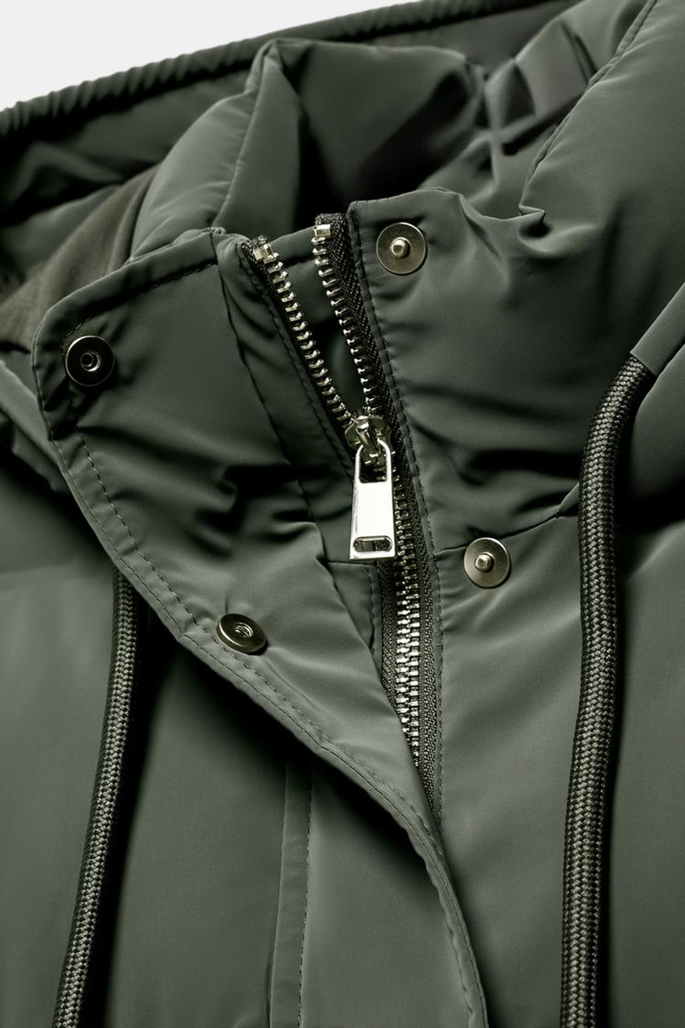 ZARA ВЕТРОЗАЩИТНЫЙ АНОРАК СРЕДНЕЙ ДЛИНЫ ИЗ ПРОРЕЗИНЕННОЙ ТКАНИ, ХАКИ