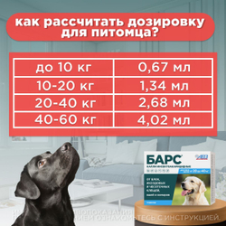 Капли от блох и клещей, вшей и комаров АВЗ БАРС для собак от 20 до 40 кг, 1 пипетка/2,68мл