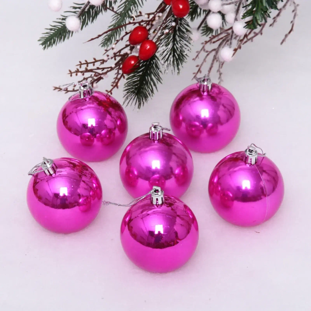 Новогодние шары 6 см (набор 6 шт) «Глянец», Розовый (пакет)