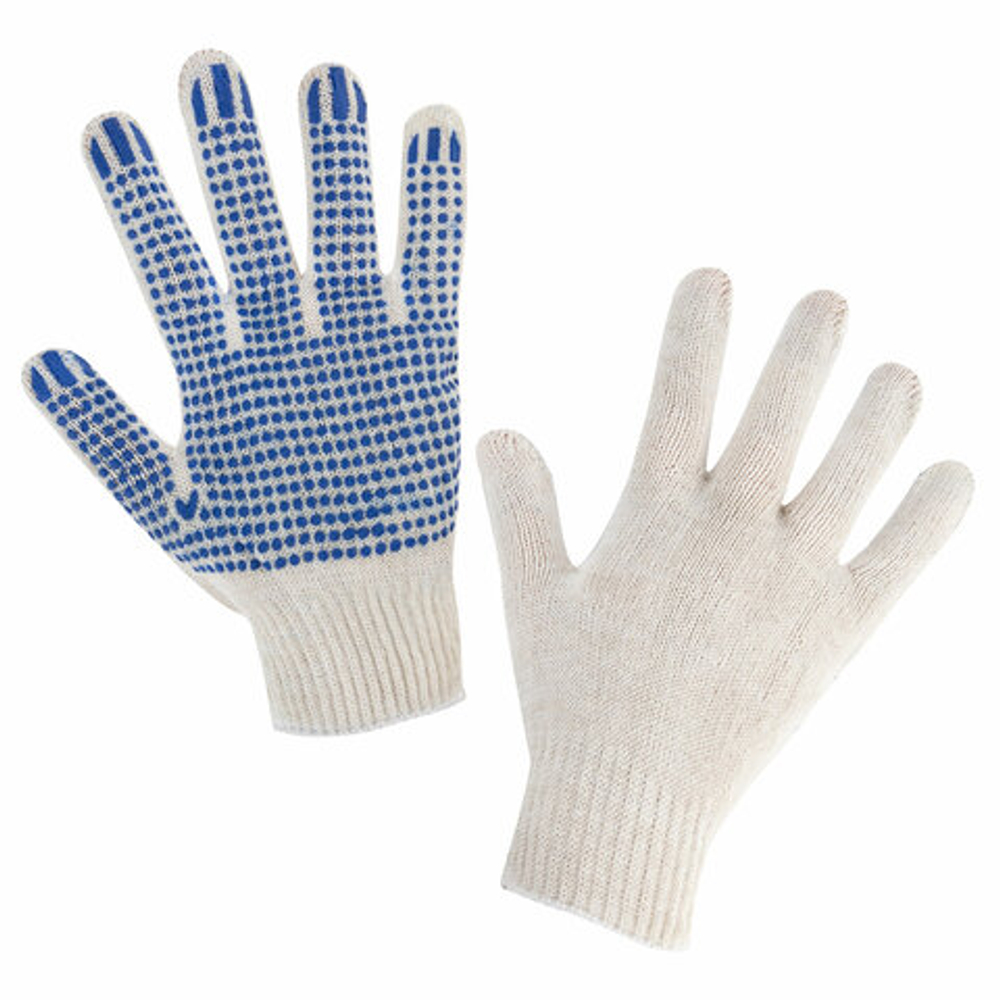 Перчатки хлопчатобумажные эконом, КОМПЛЕКТ 100 пар, 10 класс, 26-28 г, 83 текс, С ПВХ, LAIMA ЭКОНОМ, БЕЛЫЕ