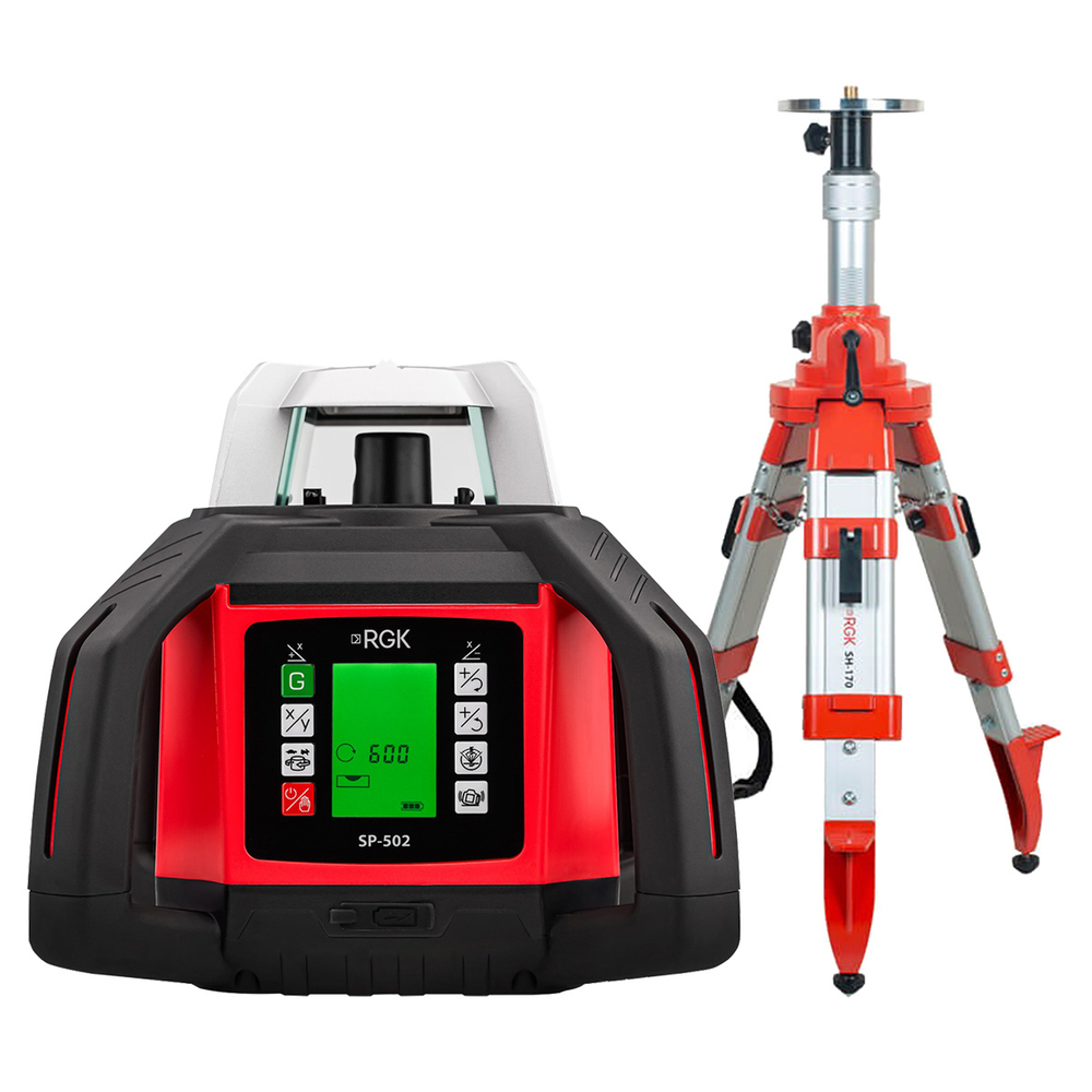 Комплект: ротационный нивелир RGK SP-502 с калибровкой + элевационный штатив RGK SH-170