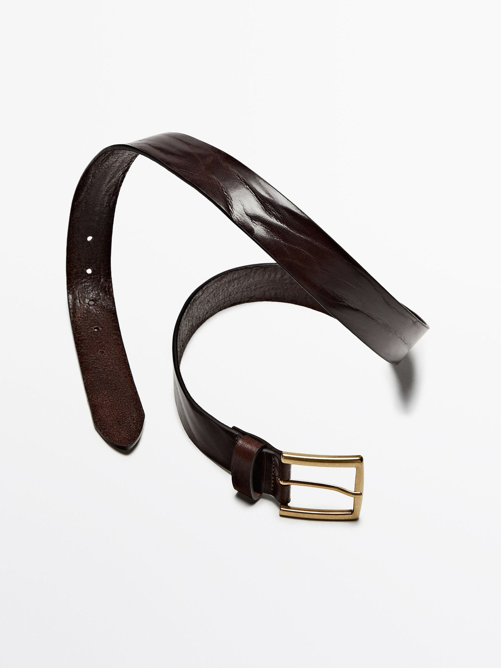 Massimo Dutti Кожаный ремень с эффектом потертости, коричневый