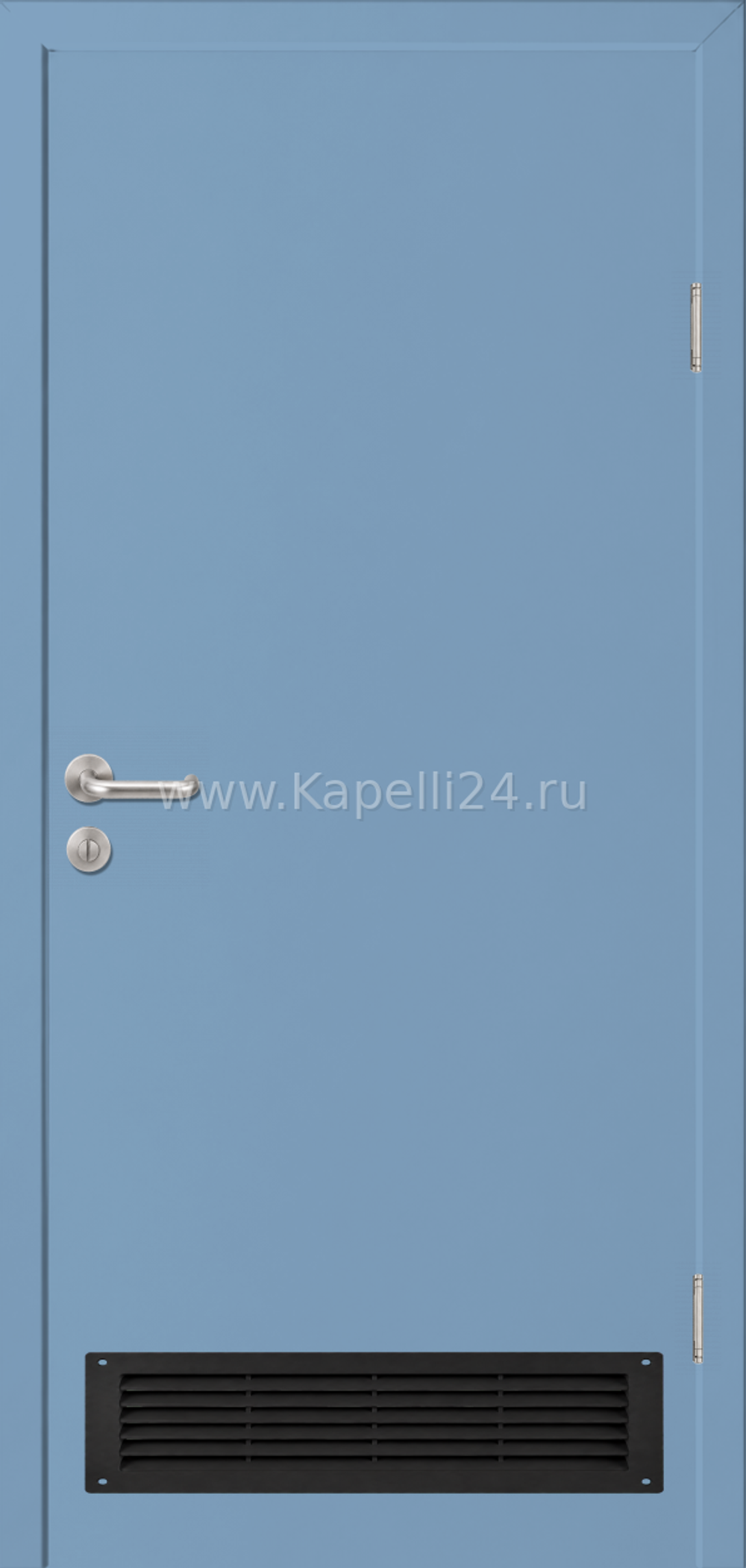 Влагостойкая Дверь Капель однопольная Пастельно-голубой RAL 5024 Вентиляционная решетка черная