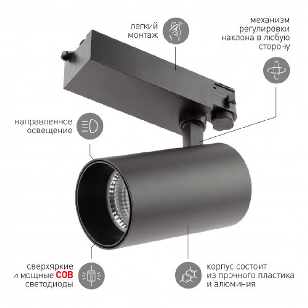 Трековый светильник трехфазный ЭРА SТR-30-36-30K-B40 узкий луч 3000K черный