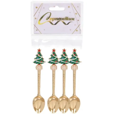 Набор ложек для десерта 4шт «Ёлочка», цвет золото