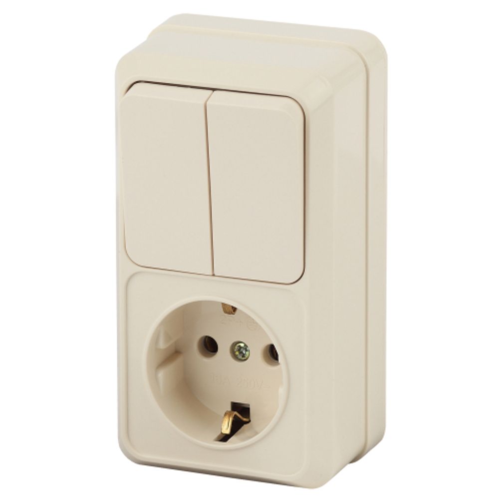Блок розетка с выключателем Intro Quadro 2-706-02 двойным вертикальный 10А-250В, IP20, ОУ, слоновая кость