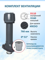 Колпак D160, вент. выход утепленный высотой Н-700 с переходом D110, для металлочерепицы Kredo