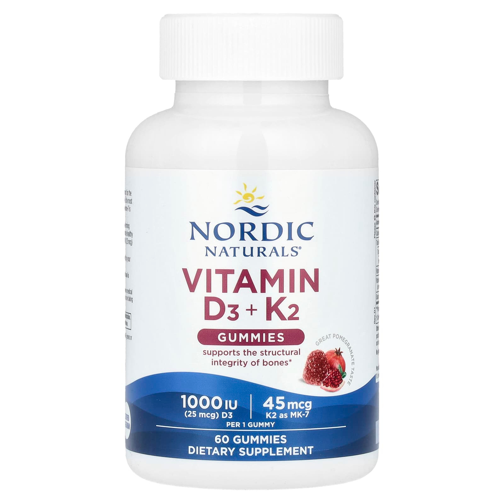 Nordic Naturals, витамины D3 и K2, гранат, 60 жевательных мармеладок