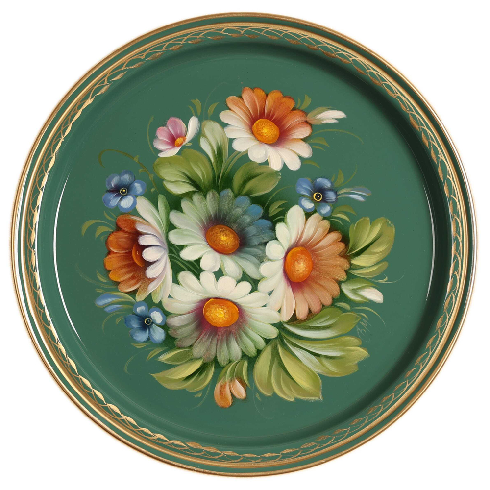 Жостовский поднос декоративный, размер 22 см (A5), металлический