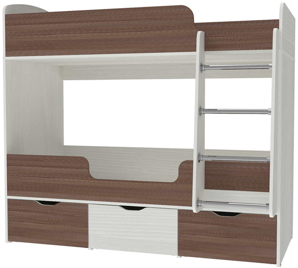 Кровать двухъярусная КарИВи Малыш Двойняшка Белое Дерево Бодего Темный