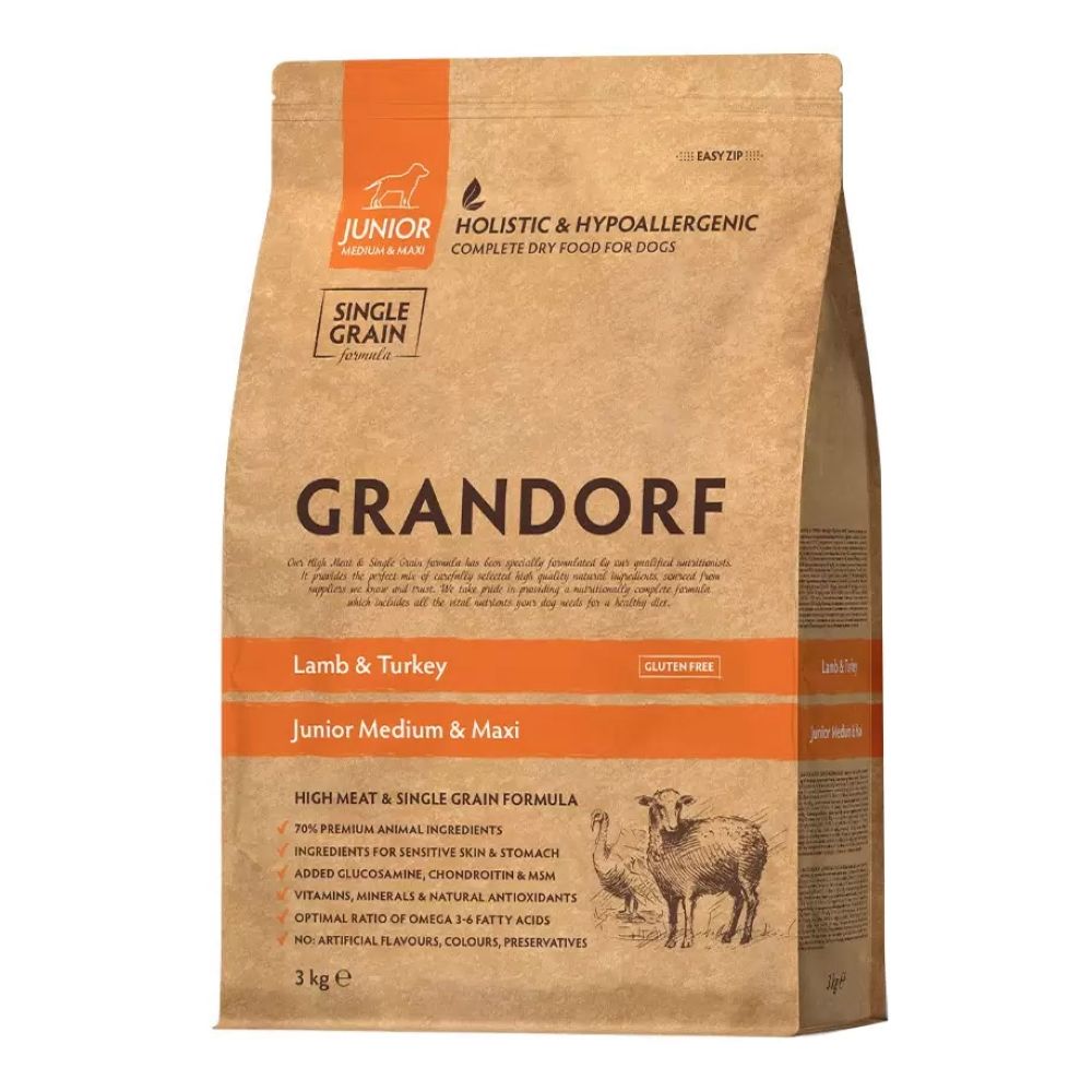 Сухой корм GRANDORF для юниоров средних и крупных пород с ягнёнком и индейкой - 10 кг