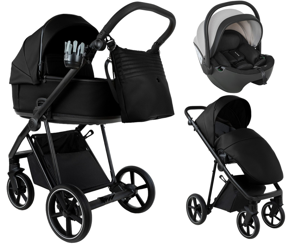 Детская коляска Roan Sol Vintage Leather 2.0 3 в 1 с автокреслом Pituso Baesa Pro Black,Beige Canopy SL/10/L Black/Black/руч.Черный