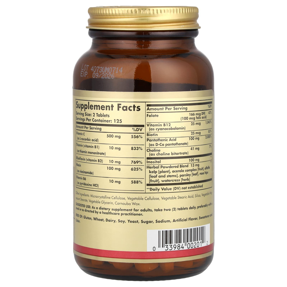 Solgar, комплекс витаминов B с витамином C, формула для борьбы со стрессом, 250 таблеток