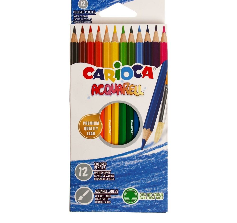 Карандаши цветные акварельные CARIOCA "Acquarell", 12 цветов, шестигранные, заточенные, 42857