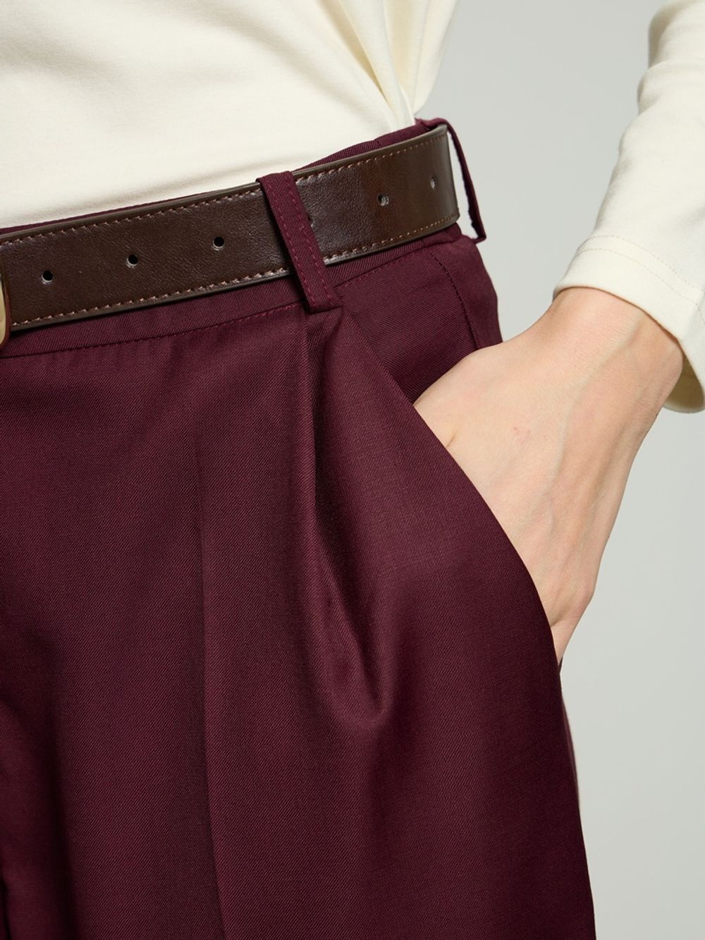 Брюки палаццо на молнии бордо шерсть