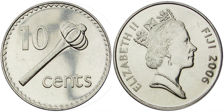 Фиджи 10 центов, 1990 - 2006 Булава XF