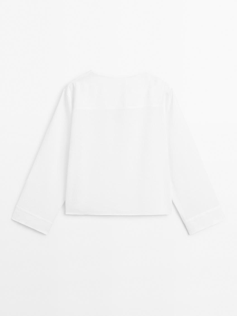 Massimo Dutti Блуза из струящейся льняной ткани с V-образным вырезом, белый