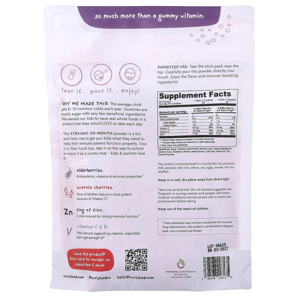 Nurished, Immune Booster, фруктовый пунш, со вкусом лимонада, 30 упаковок, 57 г (2,01 унции)
