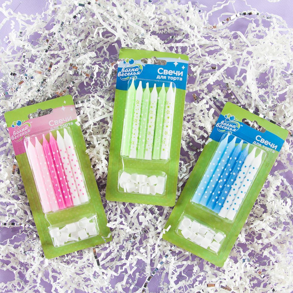 Свечи Звездочки, Розовый микс, 0,77*8 см, 12 шт. с держат.