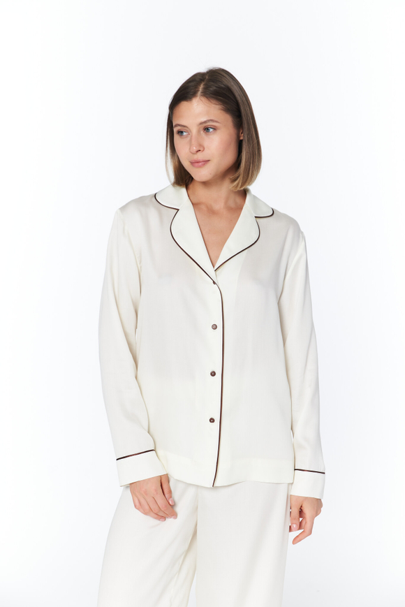 Блуза из тенселя с кантом айвори