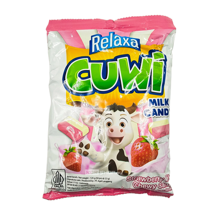 Молочные ириски RELAXA CUWI "Strawberry chewy milk candy", со вкусом клубники, 125 г (Капал Апи)