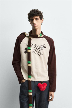 ZARA HARRY LAMBERT X DISNEY ФУТБОЛКА С ПРИНТОМ, КОРИЧНЕВЫЙ