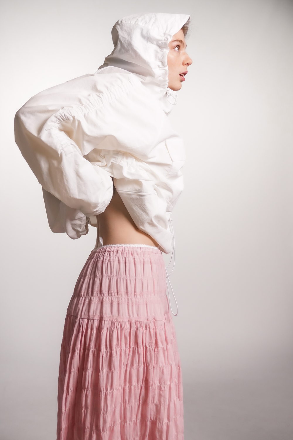 Юбка на кокетке из воздушного батиста, розовая
