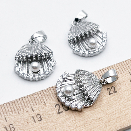 Подвеска Ракушка, цвет серебро (родий), размер 20*17 мм + бейл 6 мм, цена за 1 шт