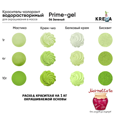 Краситель водор-ый пищевой гелевый "Kreda Prime-gel", ЗЕЛЕНЫЙ 06 (10 мл.)