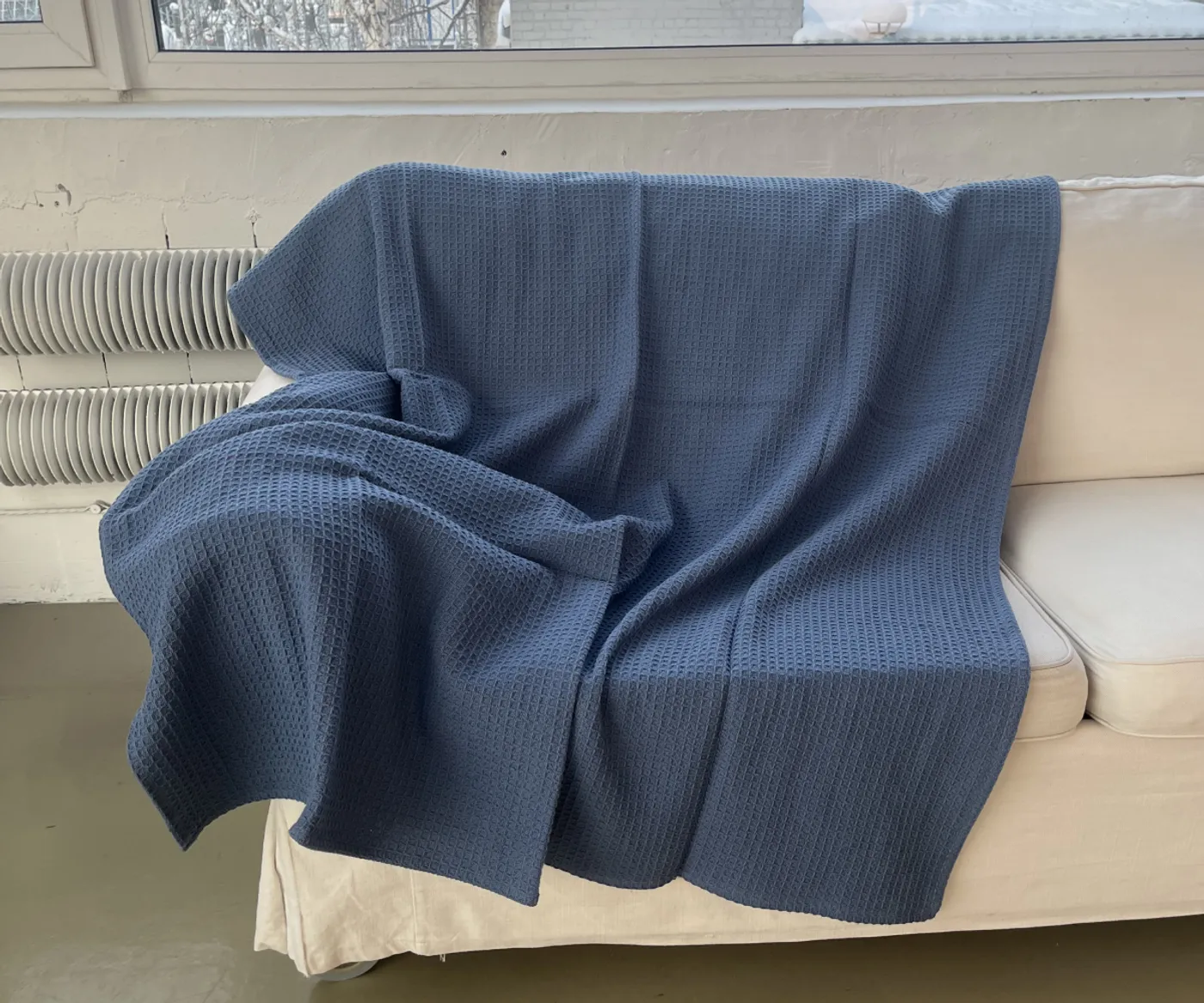 Плед вафельный синий