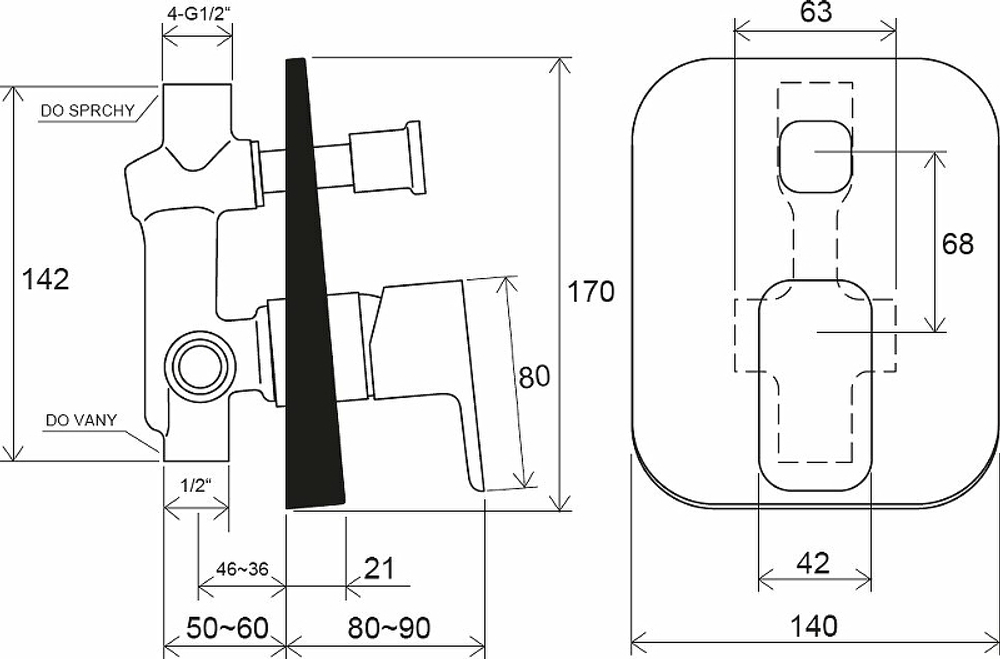 Смеситель для душа Ravak 10° Free-TD F 061.00 X070134 Хром