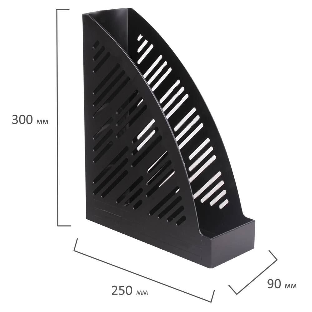 Лоток вертикальный для бумаг BRAUBERG «Standard+», 250×90×300 мм, черный, 2 штуки в комплекте.