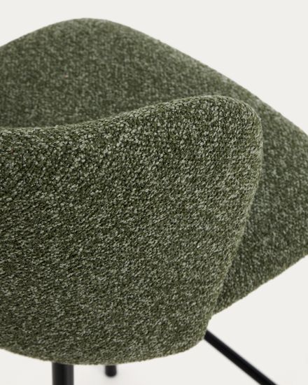 Барный стул Ciselia из темно-зеленого шенилла с ножками из черной стали