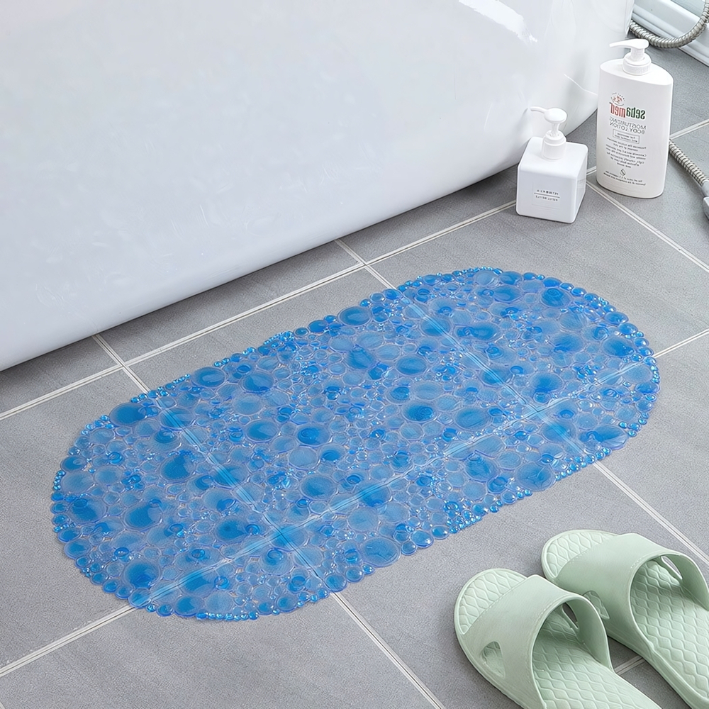 Коврик для ванной 64*33см "Галька" синий