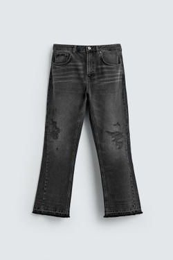 ZARA РАСКЛЕШЕННЫЕ ДЖИНСЫ С ДЫРКАМИ, УГОЛЬНЫЙ