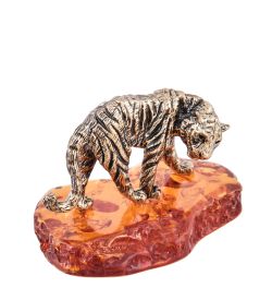 Народные промыслы AM-3974 Фигурка «Тигр Саванна Охотник» (латунь, янтарь)