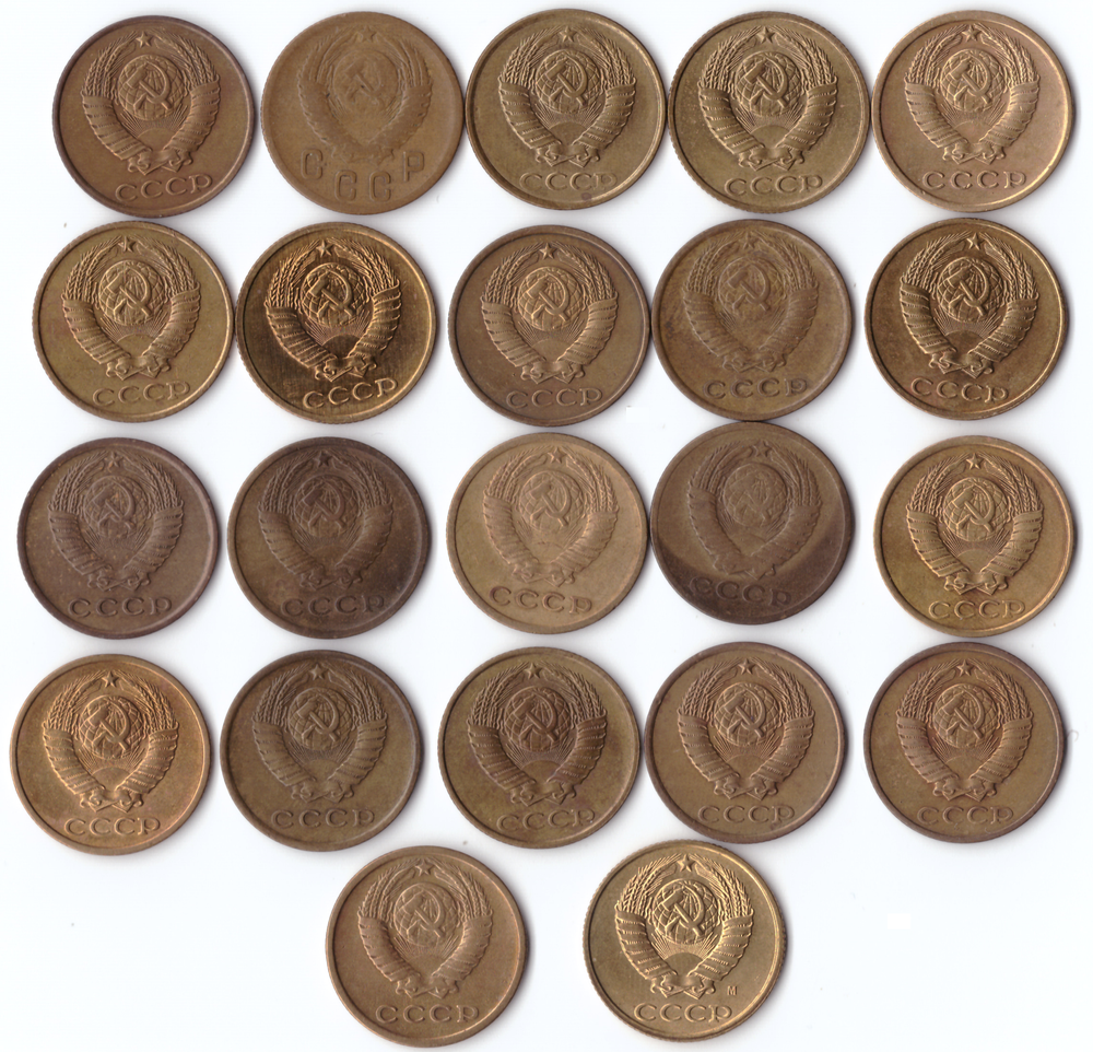 Комплект монет СССР (22шт.) 2 копейки , 1956,61,67,69,70-73,76,79-91г, UNC-PROOF