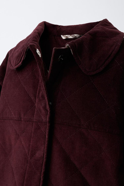 ZARA ВЕЛЬВЕТОВАЯ КУРТКА С КРУГЛЫМ ВОРОТНИКОМ, БУРГУНДИ