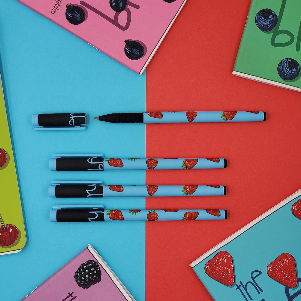 Ручка шариковая 0,5мм, синяя "FunWrite. Ягоды. Графика. Клубника" (Bruno Visconti)