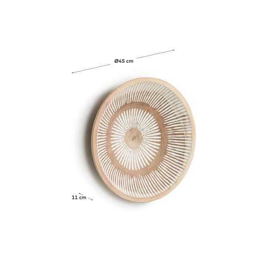 Настенная панель Mely из массива альбиции в белую полоску Ø 49 см