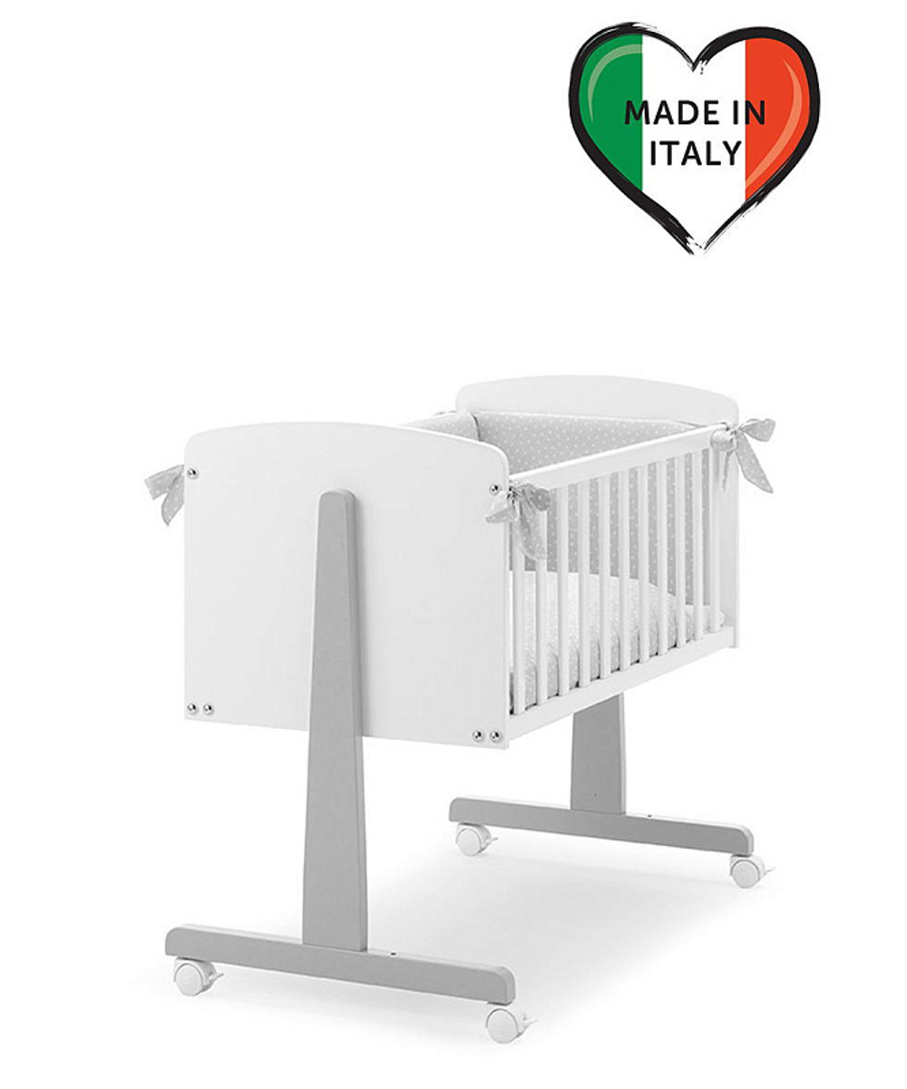 Колыбель Erbesi Ninna и комплект постельного белья Stelline Звездочки белый/серый