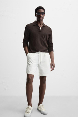 ZARA КОМФОРТНЫЕ ШОРТЫ-БЕРМУДЫ, ЖЕЛТОВАТО-БЕЛЫЙ