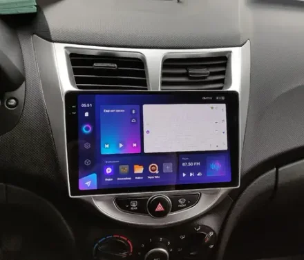 Магнитола для Hyundai Solaris (рамка серебро) 2010-2016 - Vaycar VA23-0067-2K на Android 13, 8-ядер, 2K QLED, ТОП процессор, CarPlay,4G SIM-слот