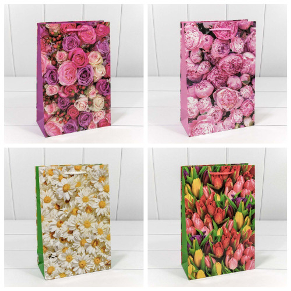 Пакет подарочный 20х30х10см "Цветы" (Микс)