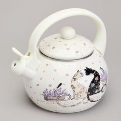 ЧАЙНИК AGNESS ЭМАЛИРОВАННЫЙ СО СВИСТКОМ СЕРИЯ "LAVENDER CATS", 2,2 Л