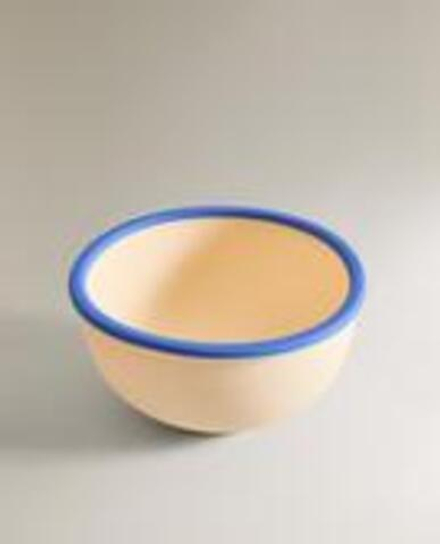 ZARA HOME ДЕТСКАЯ СИЛИКОНОВАЯ МИСКА С КОНТРАСТНОЙ КРОМКОЙ, ЭКРЮ/СИНИЙ